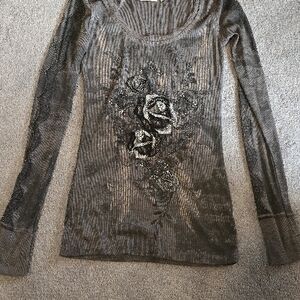 Affliction Gray Long Sleeve Top